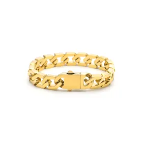 BG100G B.Tiff High Polish Flat Angular Cuban Link Gold Plated Stainless Steel Bracelet