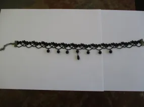 Black Lace Black Beads Choker Necklace (N1310)