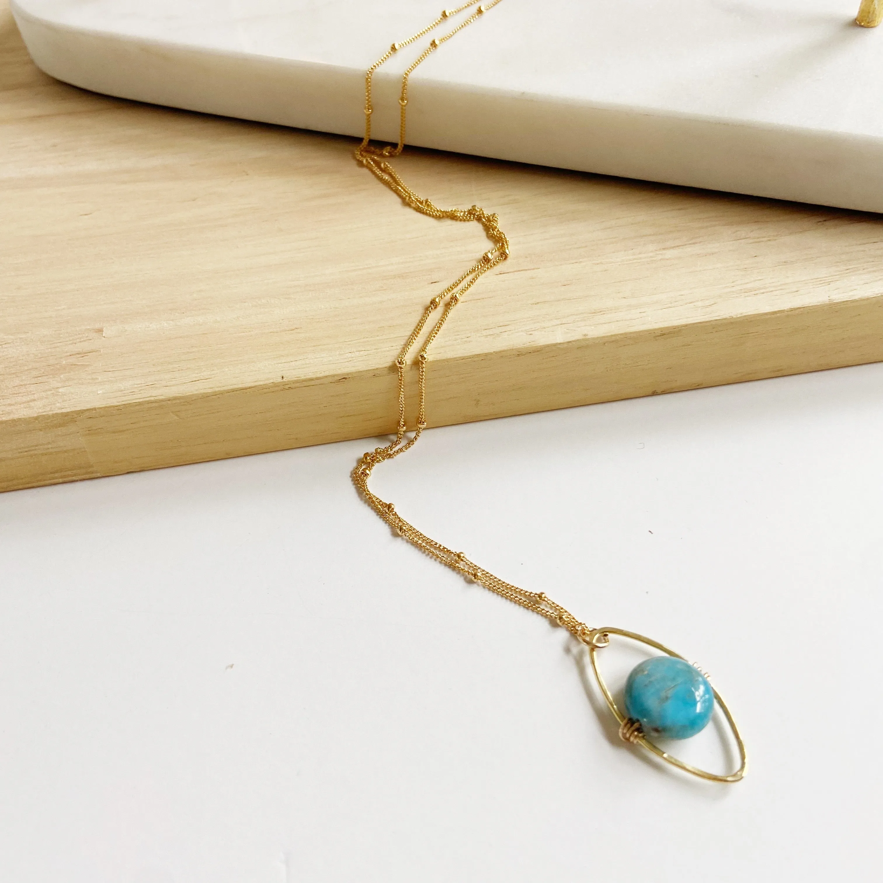 Blue Apatite Evil Eye Mid Length Pendant Necklace in Gold or Silver (18 inches)