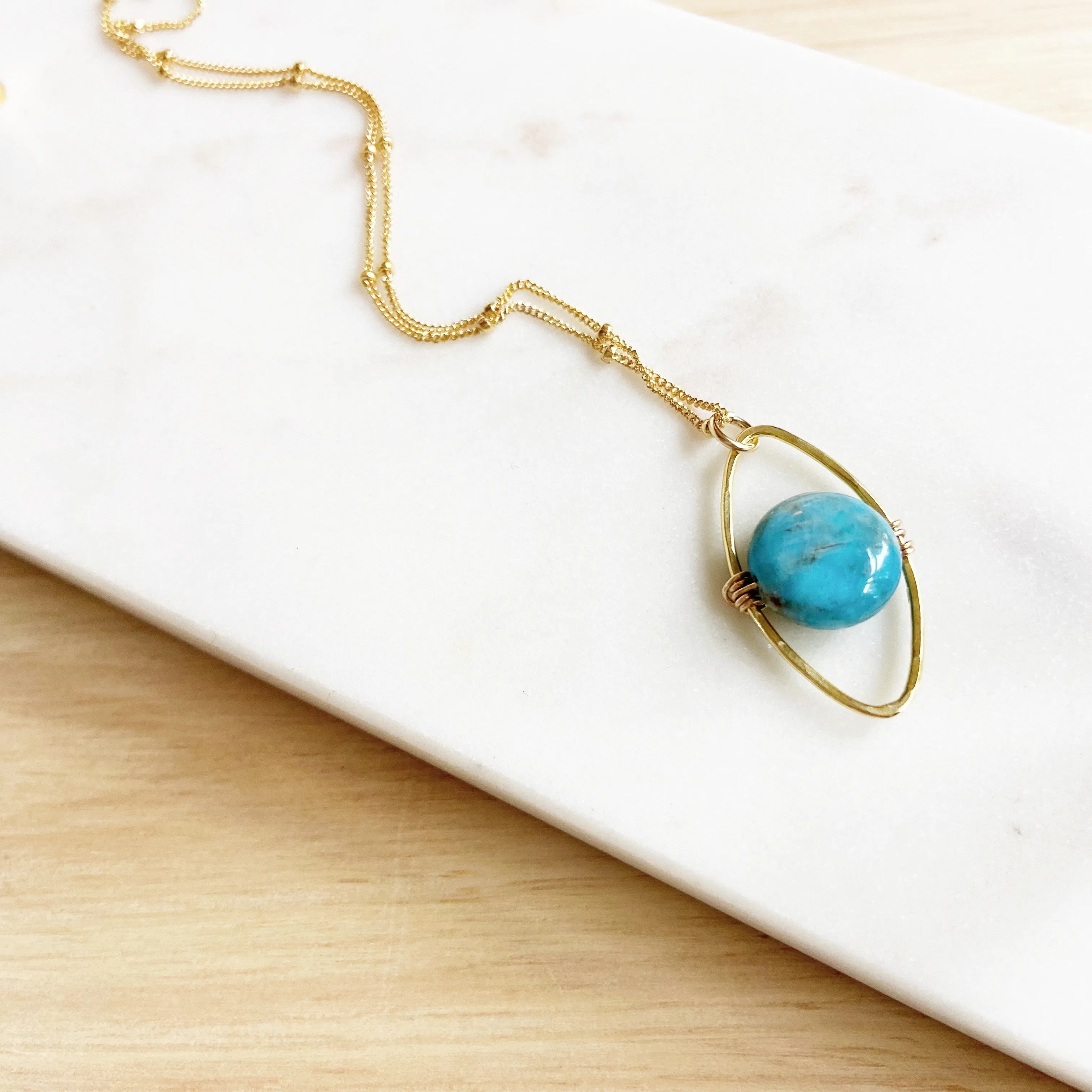 Blue Apatite Evil Eye Mid Length Pendant Necklace in Gold or Silver (18 inches)