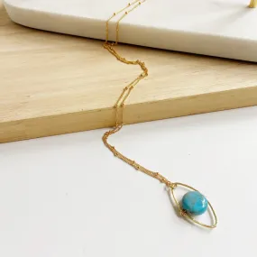 Blue Apatite Evil Eye Mid Length Pendant Necklace in Gold or Silver (18 inches)