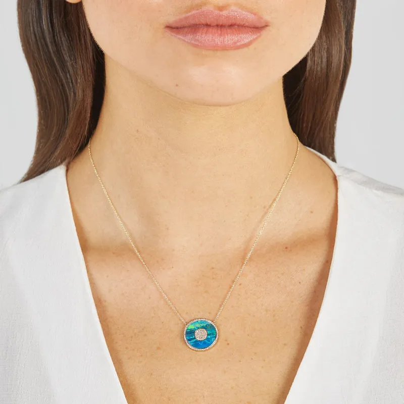 Blue Boulder Opal and Diamond Inlay Evil Eye Necklace