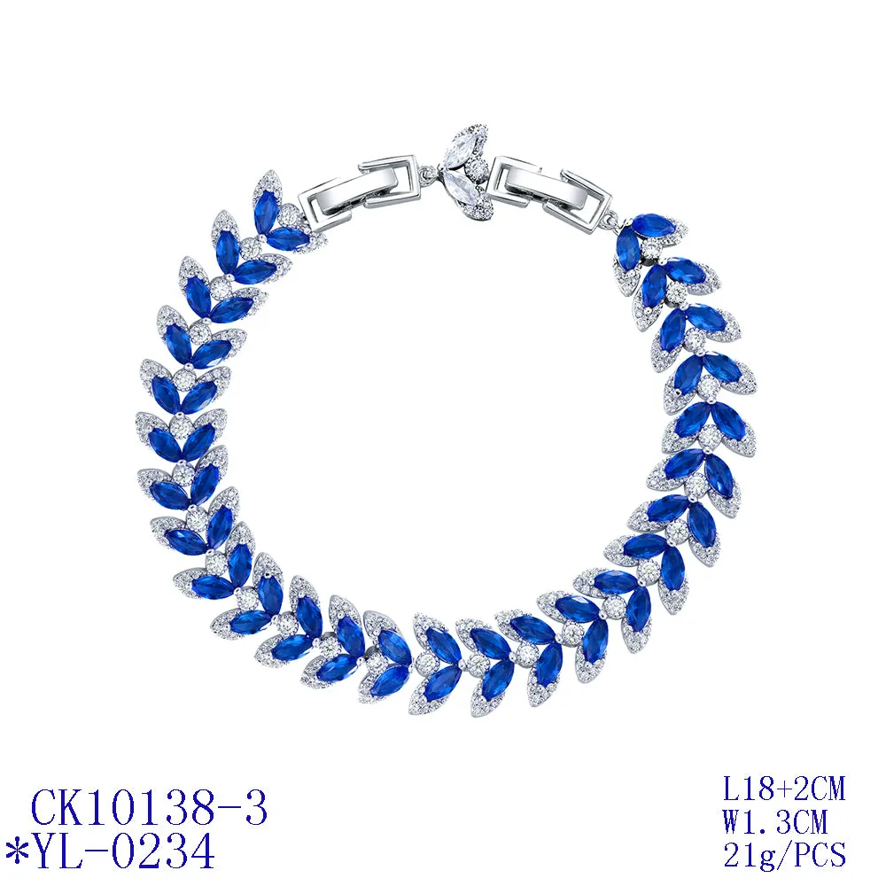 Blue Leaves 5A Cubic Zirconia Bracelet Chains  for Women CK10138