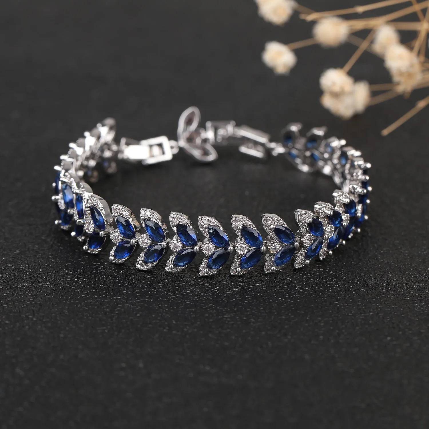 Blue Leaves 5A Cubic Zirconia Bracelet Chains  for Women CK10138