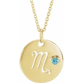 Blue Zircon Scorpio Zodiac Disc 16-18" Necklace