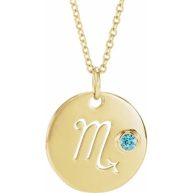 Blue Zircon Scorpio Zodiac Disc 16-18" Necklace