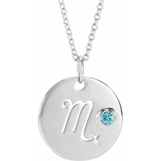Blue Zircon Scorpio Zodiac Disc 16-18" Necklace
