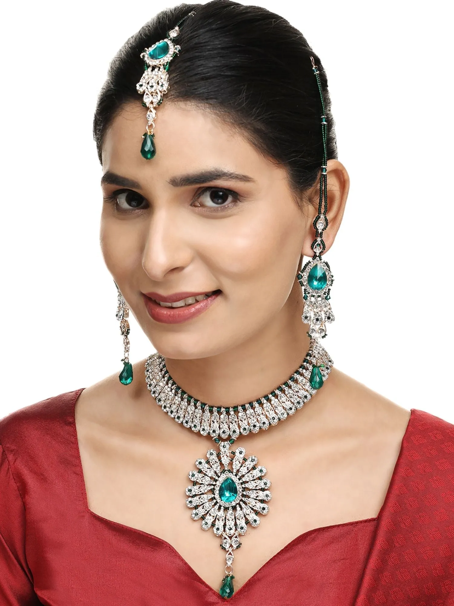 Brass Green Jewelry Set - Nature'S Elegance - Anikas Creation