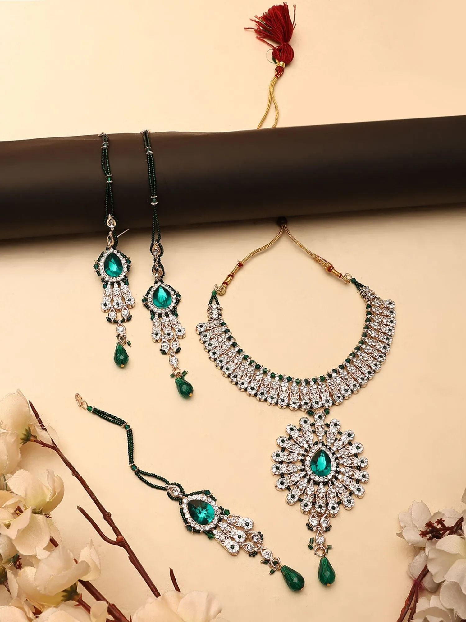 Brass Green Jewelry Set - Nature'S Elegance - Anikas Creation