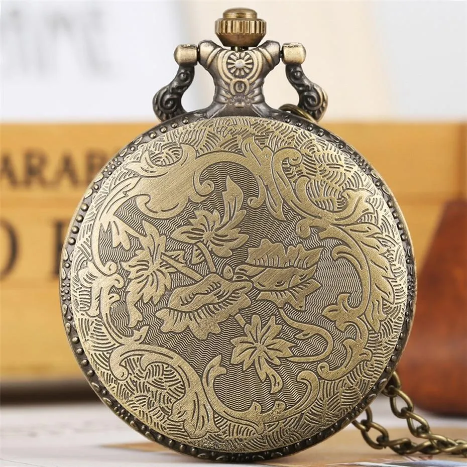 Bronze Quartz Full Hunter Pocket Watch - Black Panther