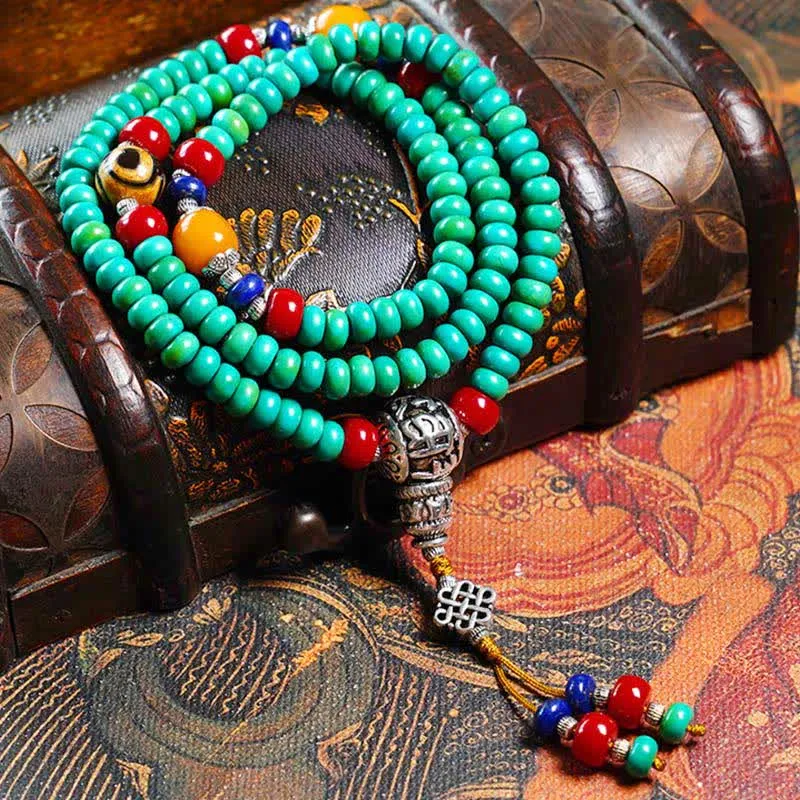 Buddha Stones 108 Mala Beads Tibetan Turquoise Dzi Bead Protection Bracelet