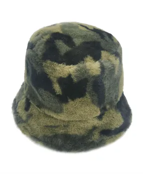 Camouflage Faux Fur Bucket Hat-WHU120018