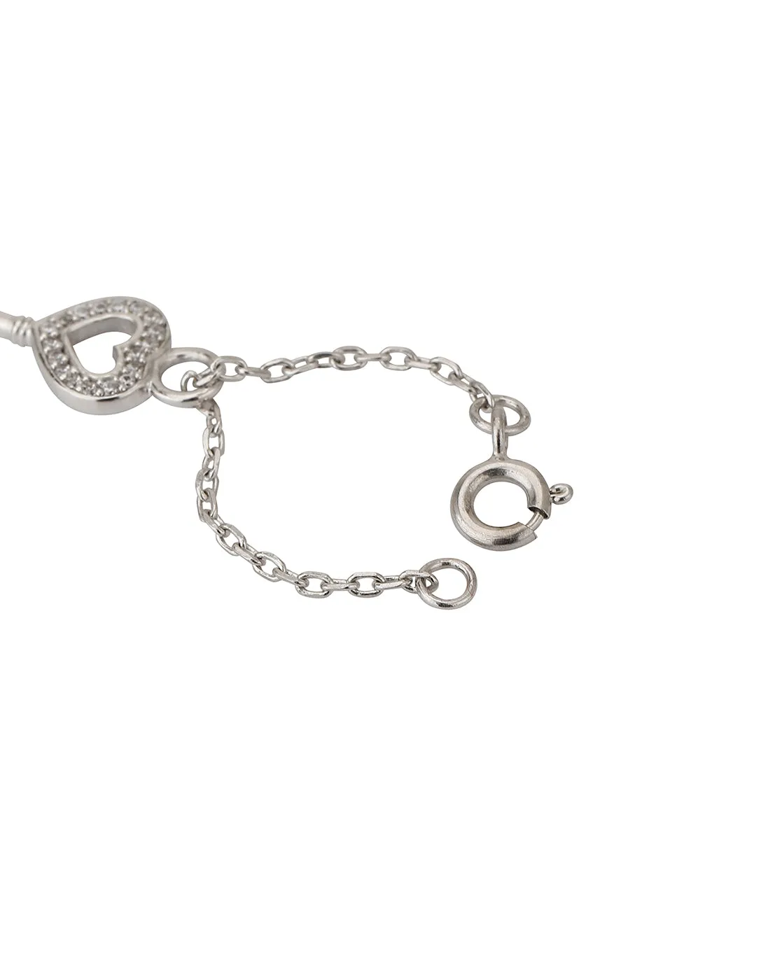 Carlton London Rhodium-Plated Silver-Toned Cz Studded Heart-Key Shape Watch Charm For Women