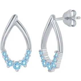 Classic Women's Earrings - Sterling Silver Swiss Blue Topaz Stone Pearshaped | D-8294