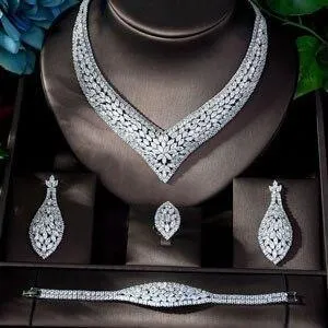 Classy Designer AAAA  Zirconia CZ Diamonds 4 piece Bridal Wedding Jewelry Set