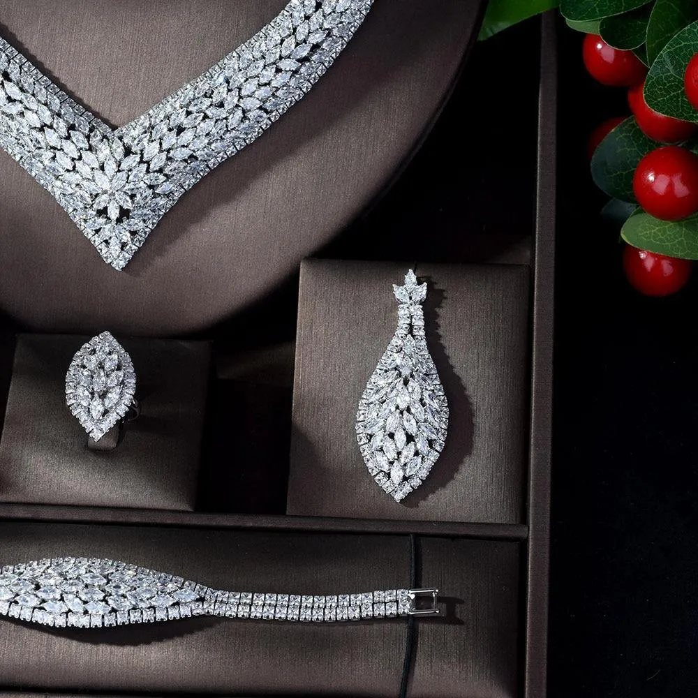 Classy Designer AAAA  Zirconia CZ Diamonds 4 piece Bridal Wedding Jewelry Set
