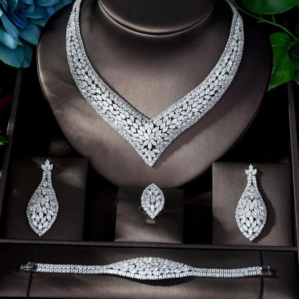 Classy Designer AAAA  Zirconia CZ Diamonds 4 piece Bridal Wedding Jewelry Set