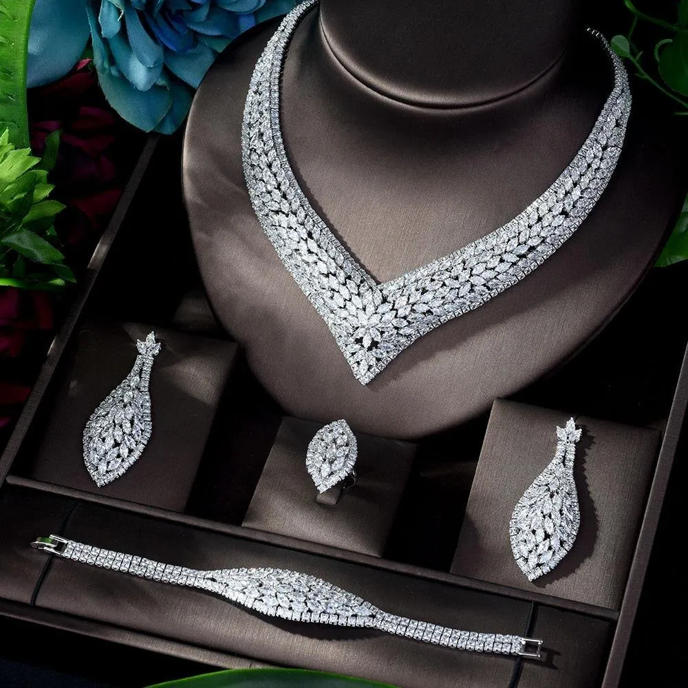 Classy Designer AAAA  Zirconia CZ Diamonds 4 piece Bridal Wedding Jewelry Set