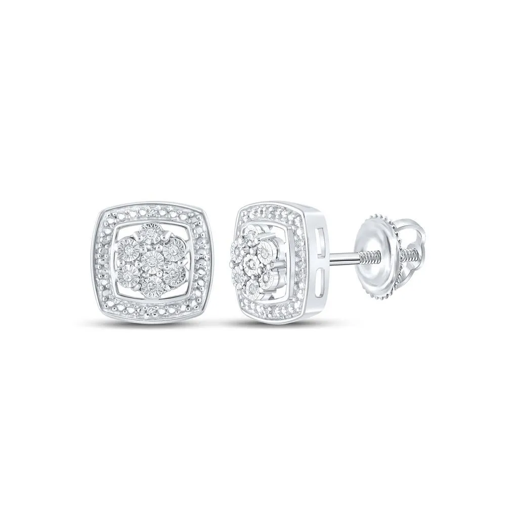 Cluster in Frame .05cttw Diamond Earrings .925 Sterling Silver