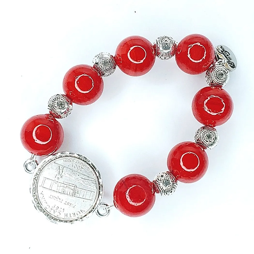 Coin Bracelet Big Red Beads