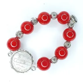 Coin Bracelet Big Red Beads