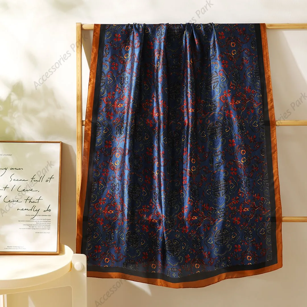 Colorful Floral Design Comfortable Satin Silk Scarves