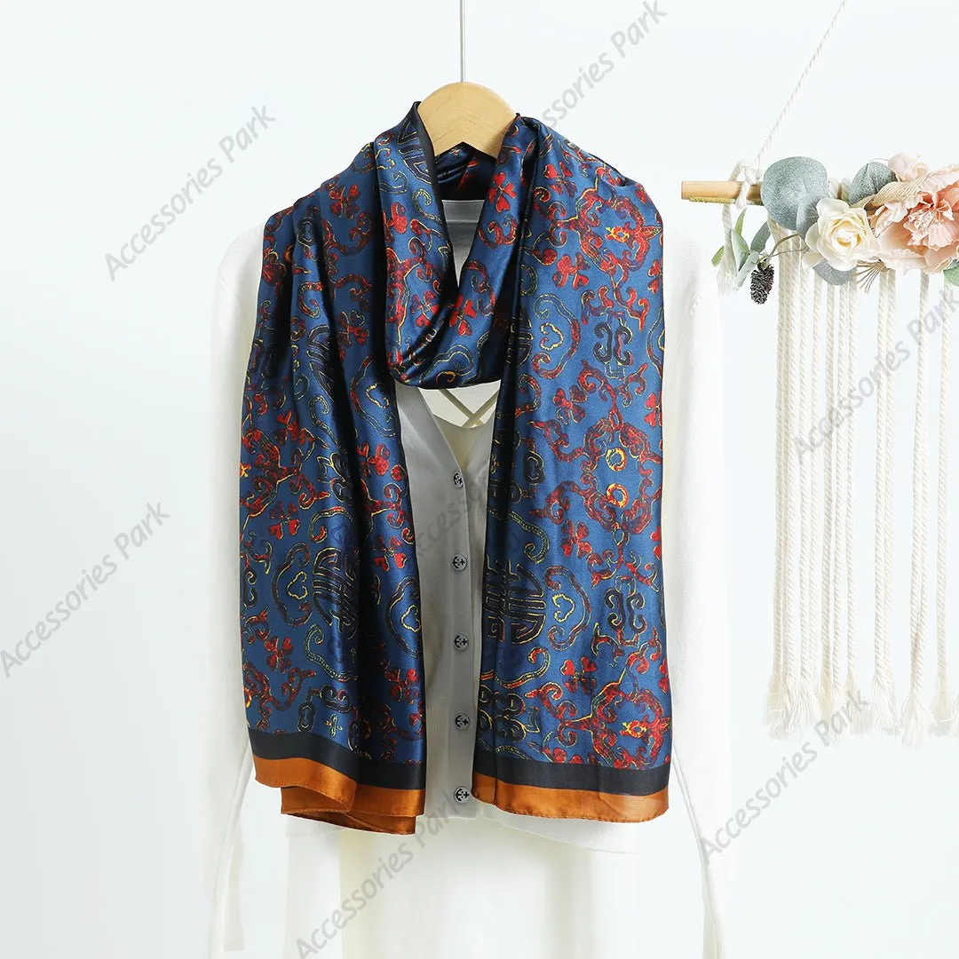 Colorful Floral Design Comfortable Satin Silk Scarves