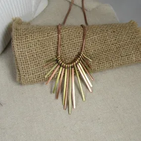 Copper & Brass Unique Fan Pendant Necklace Trendy Style