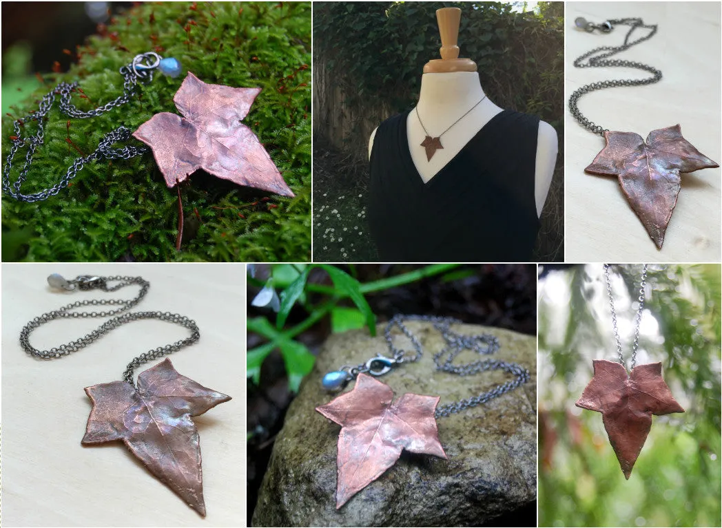 Copper Ivy Leaf Necklace | Electroformed Real Ivy Leaf Pendant | Woodland Nature Jewelry