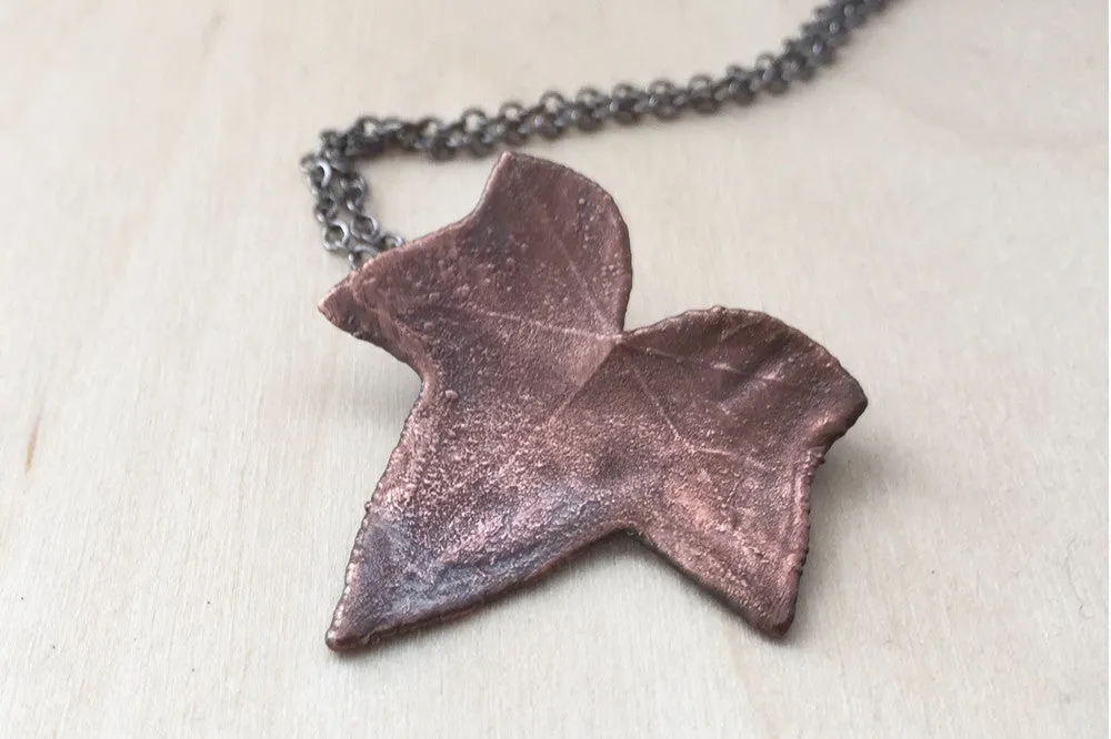 Copper Ivy Leaf Necklace | Electroformed Real Ivy Leaf Pendant | Woodland Nature Jewelry