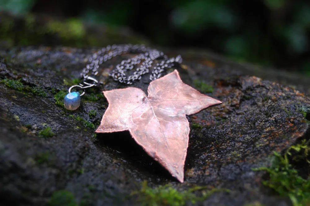 Copper Ivy Leaf Necklace | Electroformed Real Ivy Leaf Pendant | Woodland Nature Jewelry