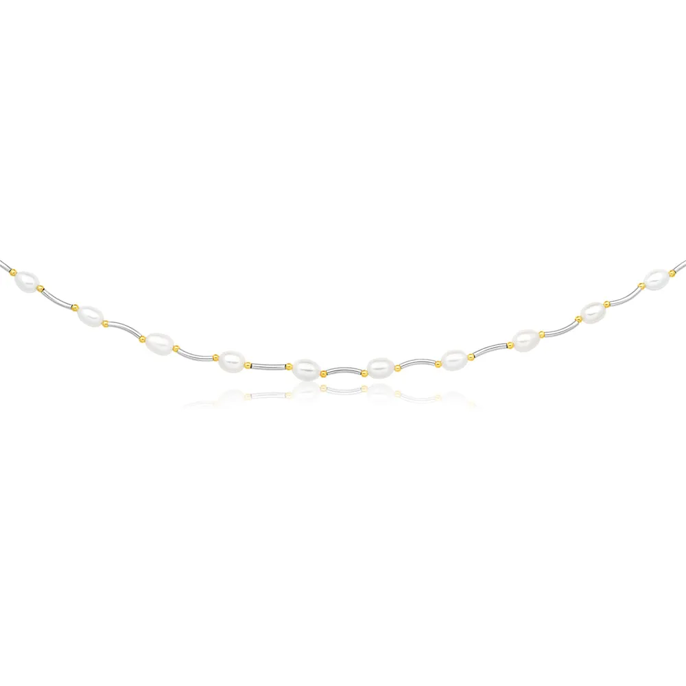 Cream Freshwater Pearl Oval Bar & Ball Necklace