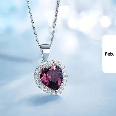 Crystal 925 Sterling Silver Women Pendant Heart Necklace