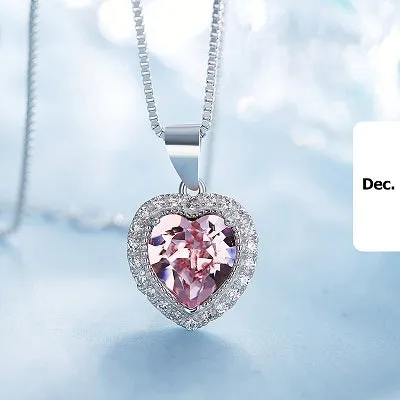 Crystal 925 Sterling Silver Women Pendant Heart Necklace