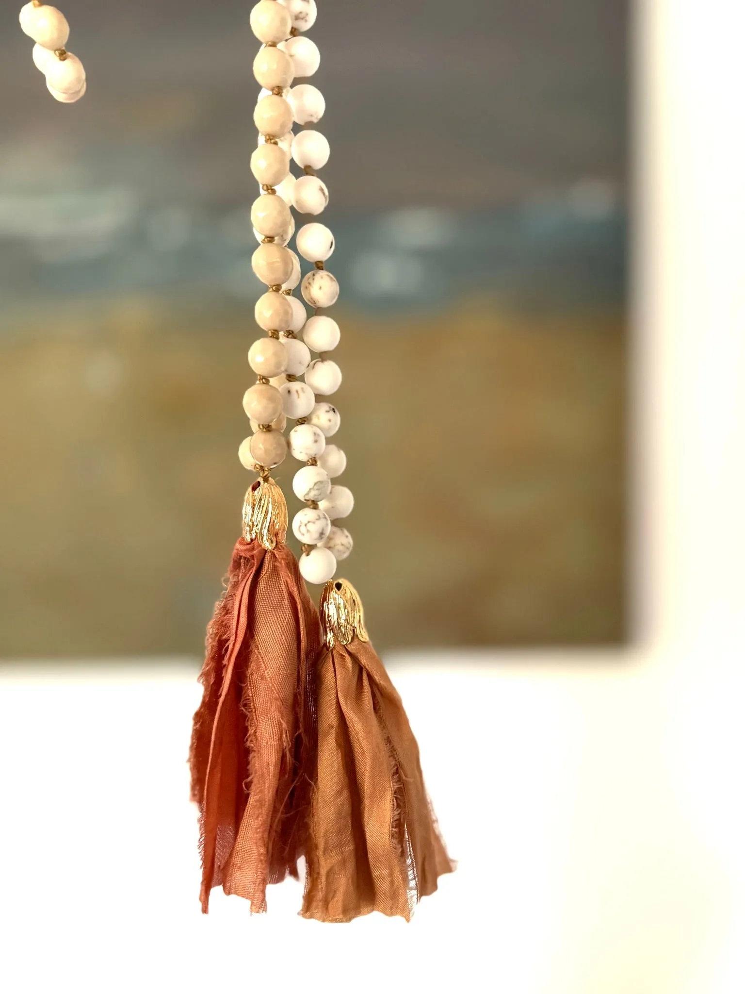 Crystal Mala with Pyrite and Fossilised Wood Gemstone