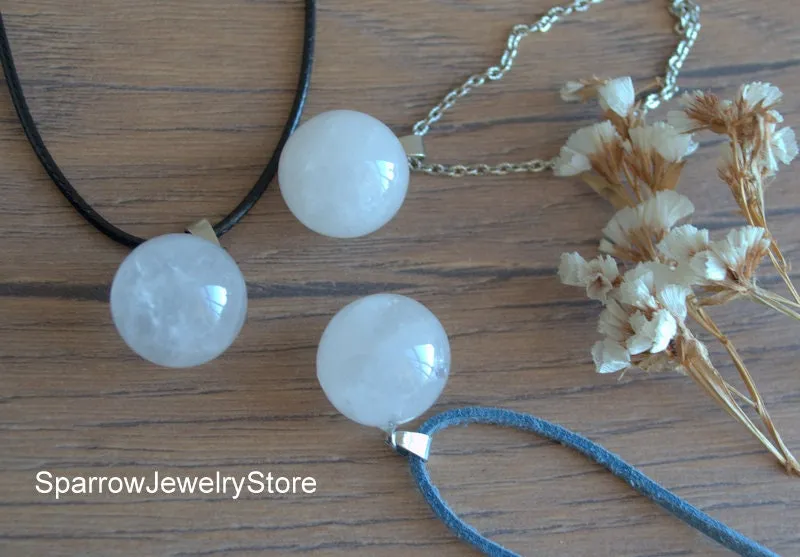 Crystal quartz pendant necklace Rainbow transparent quartz jewelry Quartz sphere ball pendant Bridal necklace Personalized gifts for her mom