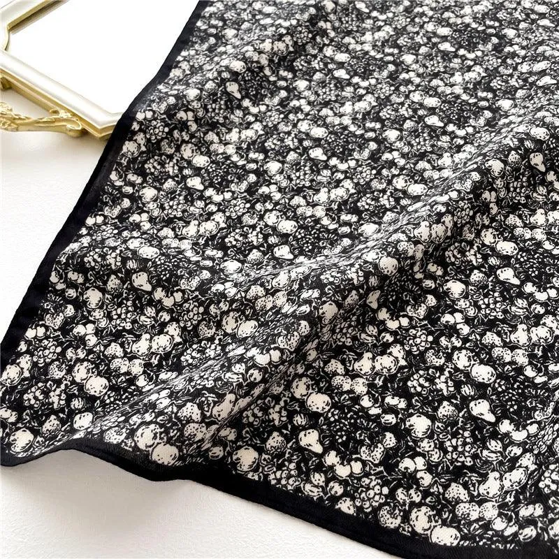 Dark Green Floral Print Square Scarf/Herringbone Weave Square Scarf/Lady's Neck Scarf/Cotton Linen Hand Feeling Scarf/Gift for Her