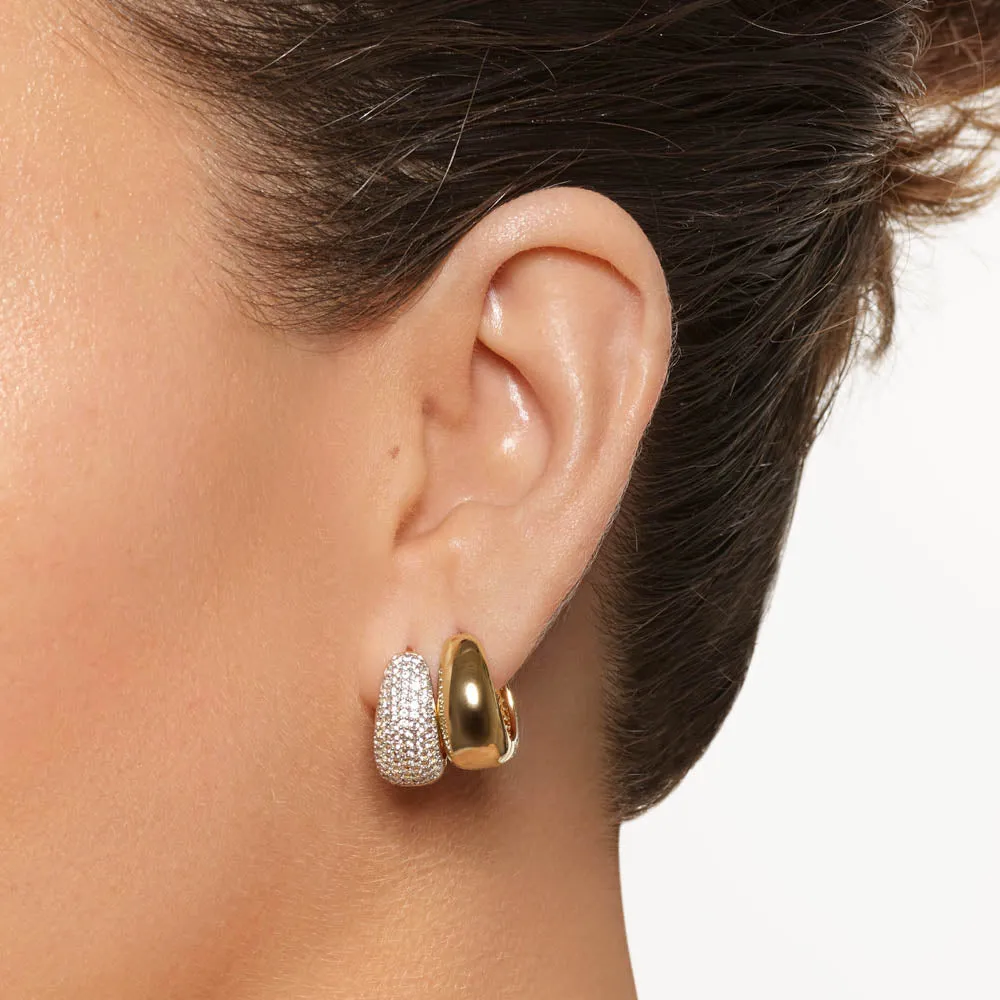Day To Night Dome Huggie Earring Set in Gold