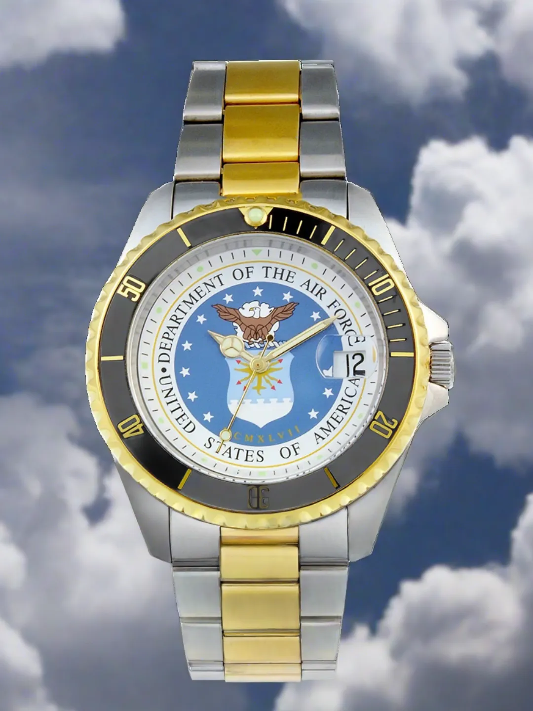 Del Mar Watches Men's Air Force Military Watch - Two Tone Bracelet #50501