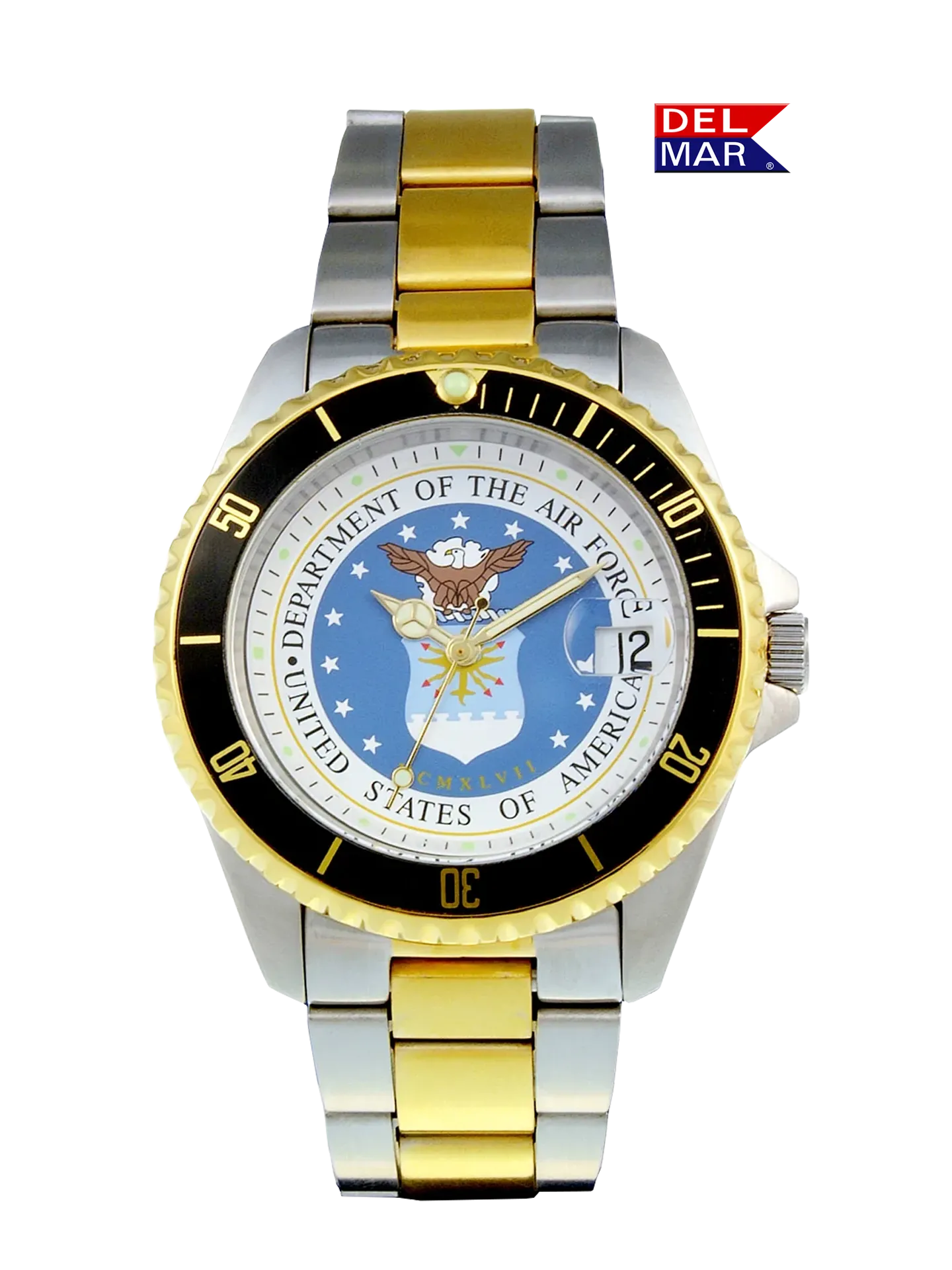 Del Mar Watches Men's Air Force Military Watch - Two Tone Bracelet #50501