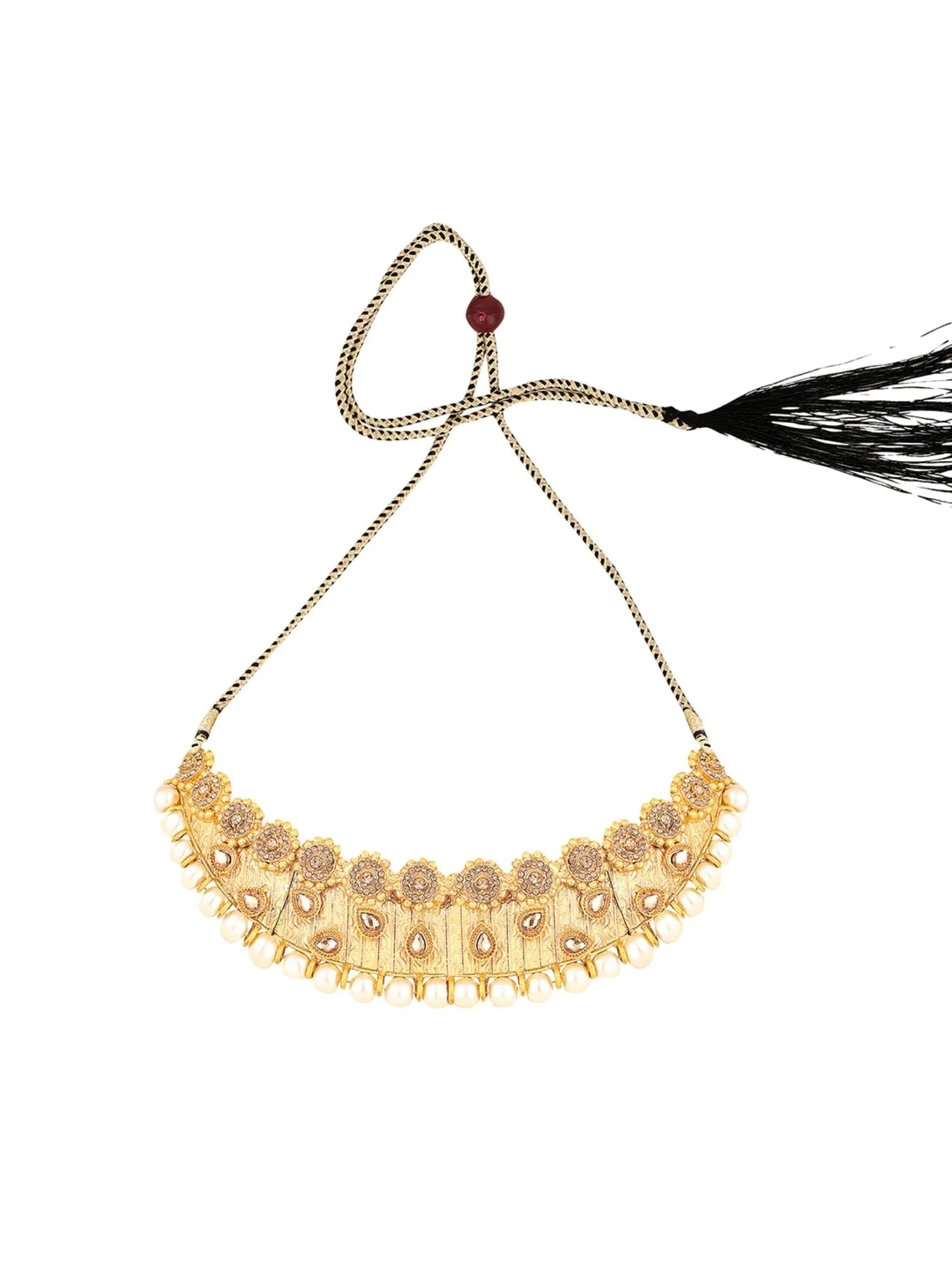 Designer Gold Plated Traditional Matte Finish Necklace With Earring Maangtika - Anikas Creation