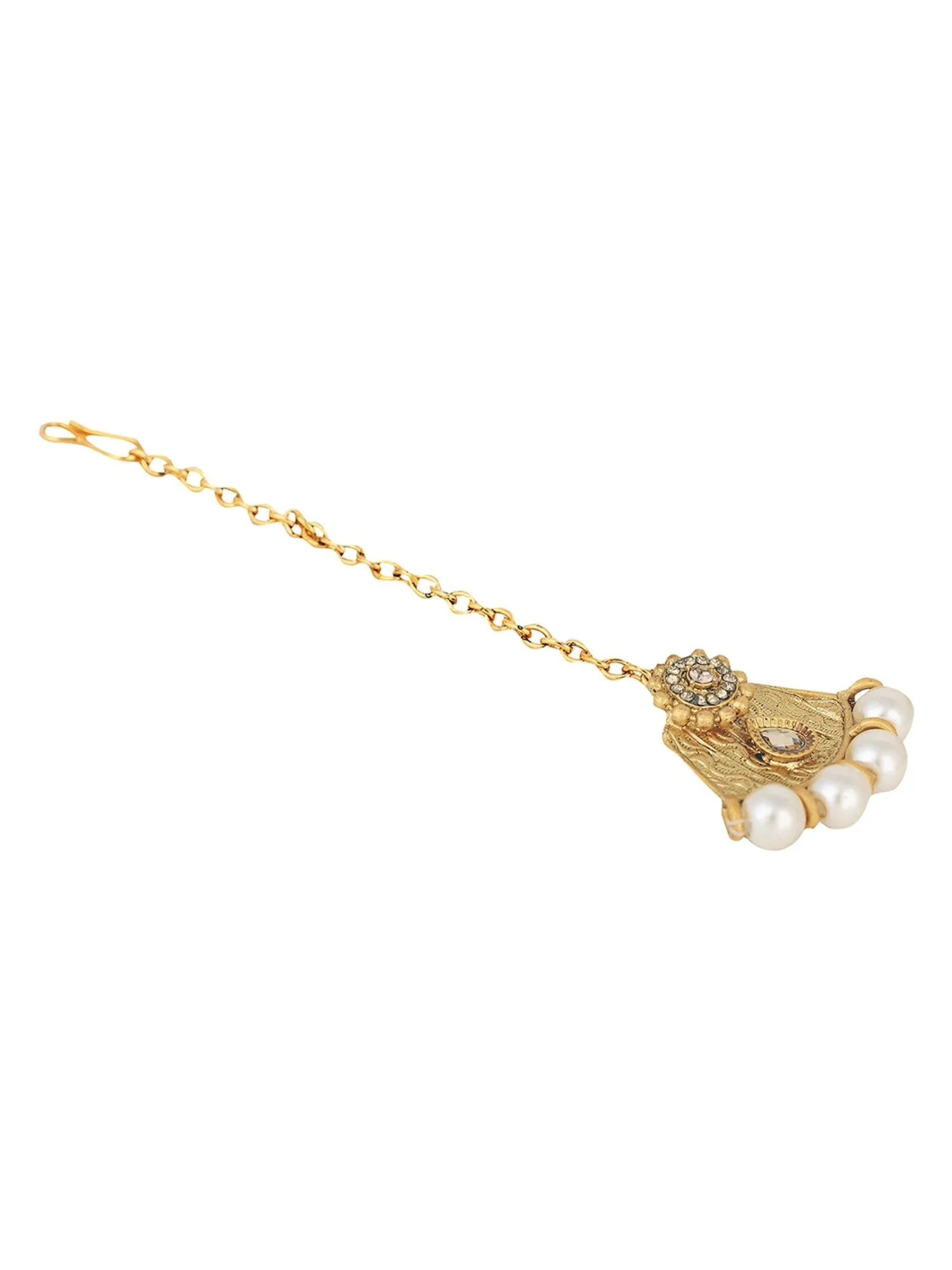 Designer Gold Plated Traditional Matte Finish Necklace With Earring Maangtika - Anikas Creation