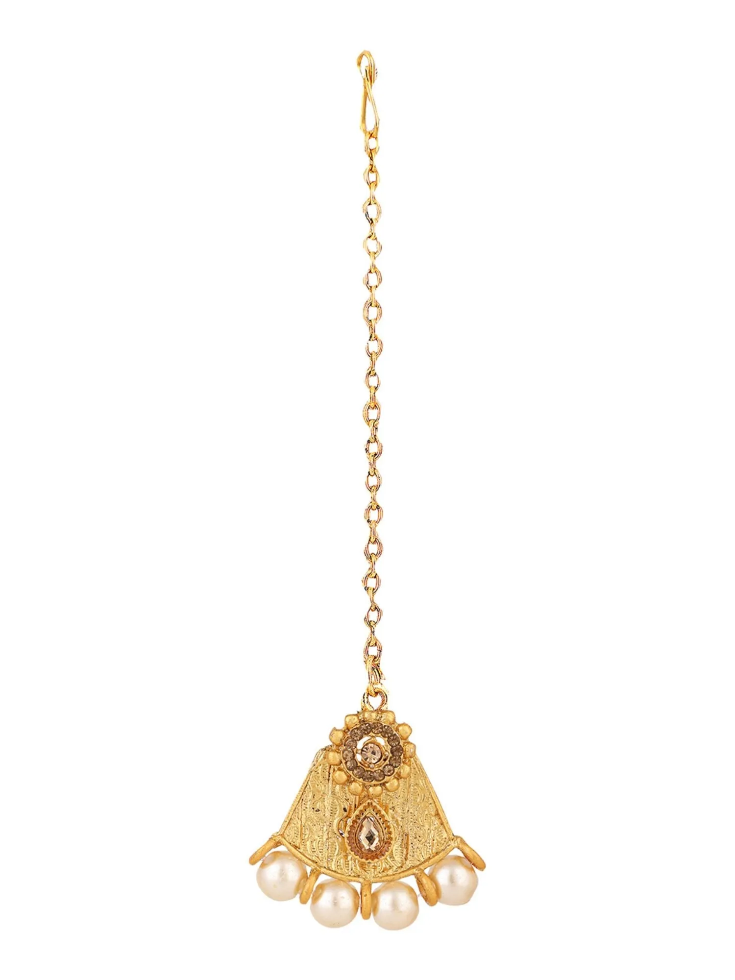 Designer Gold Plated Traditional Matte Finish Necklace With Earring Maangtika - Anikas Creation