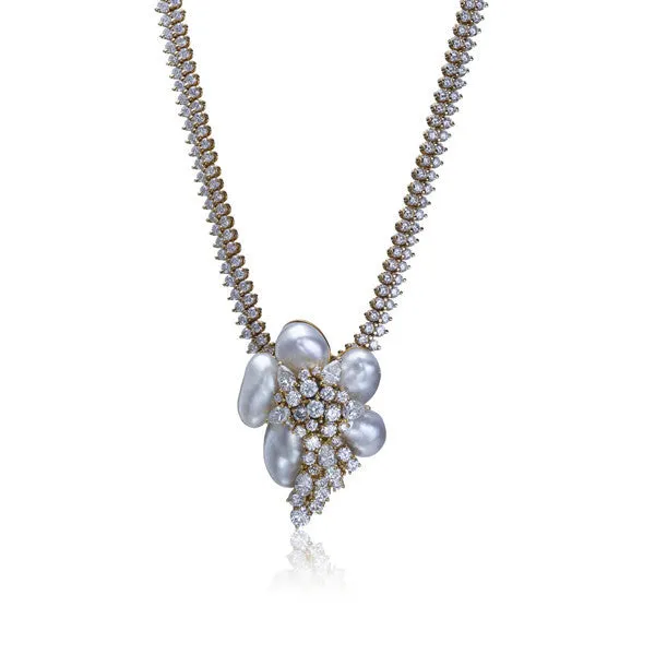 Diamond & Pearl Pendant Necklace (& Brooch)