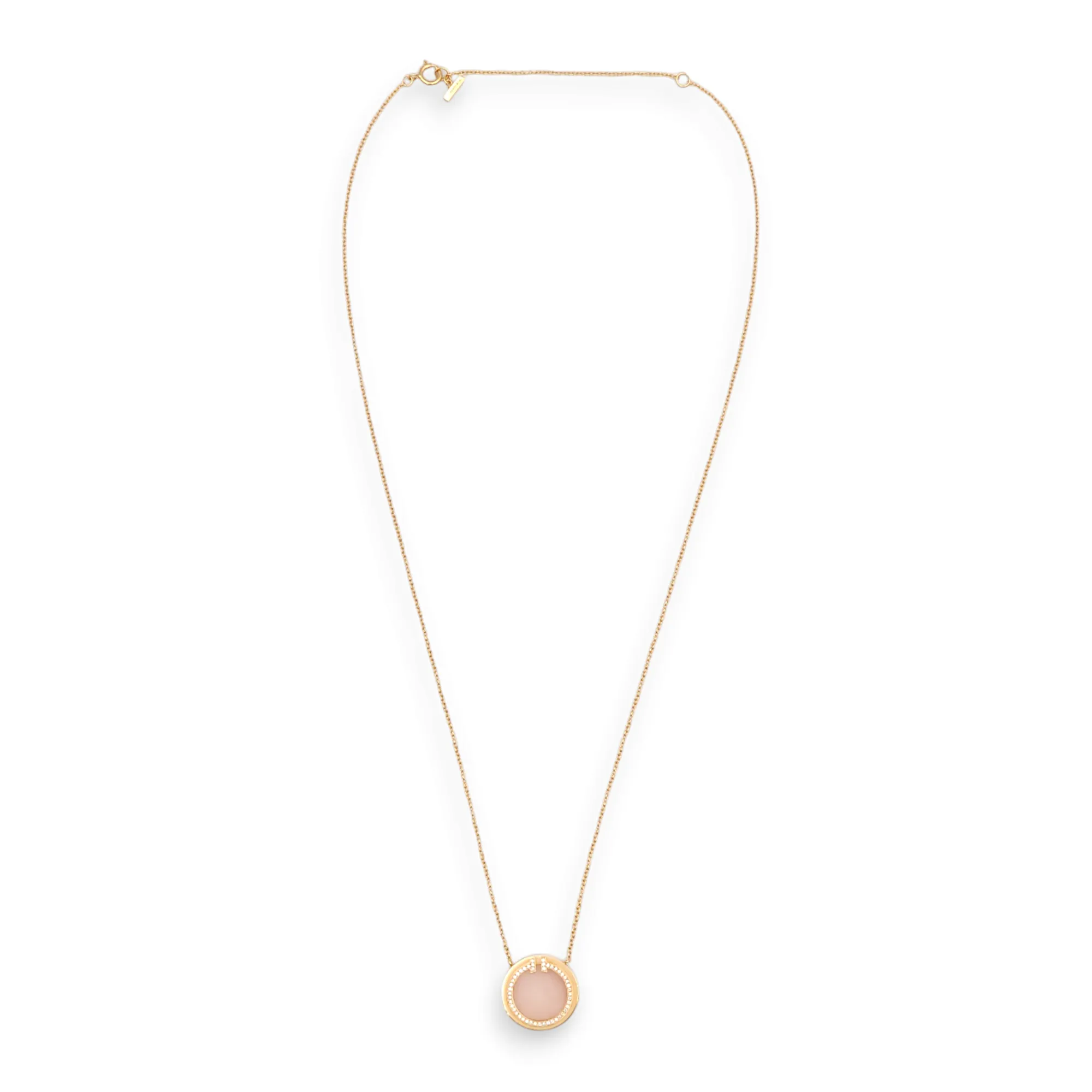 Diamond and Pinic Opal Circle Pendant 46 Diamonds Necklace in Rose Gold