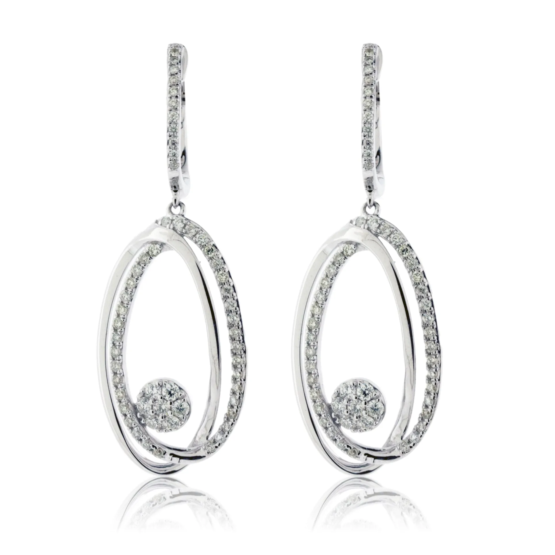 Diamond Dangle Off-Set Oval Dangle Earrings