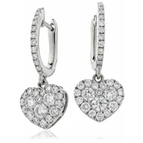 DIAMOND HEART-SHAPED CLUSTER HOOP DROP EARRING IN 18K WHITE GOLD