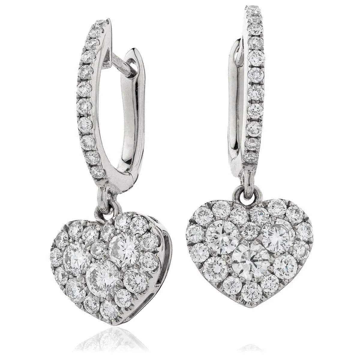 DIAMOND HEART-SHAPED CLUSTER HOOP DROP EARRING IN 18K WHITE GOLD