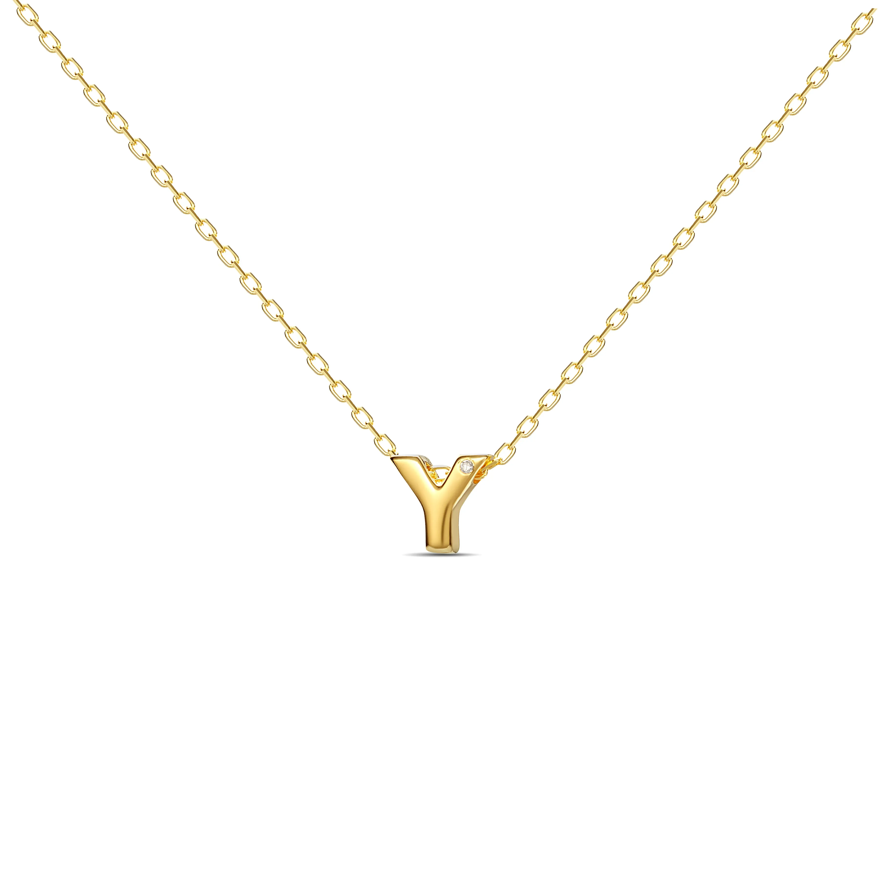 Diamond Letter Necklace "Y" - 18 karat gold vermeil on sterling silver, diamond 0.01 carat