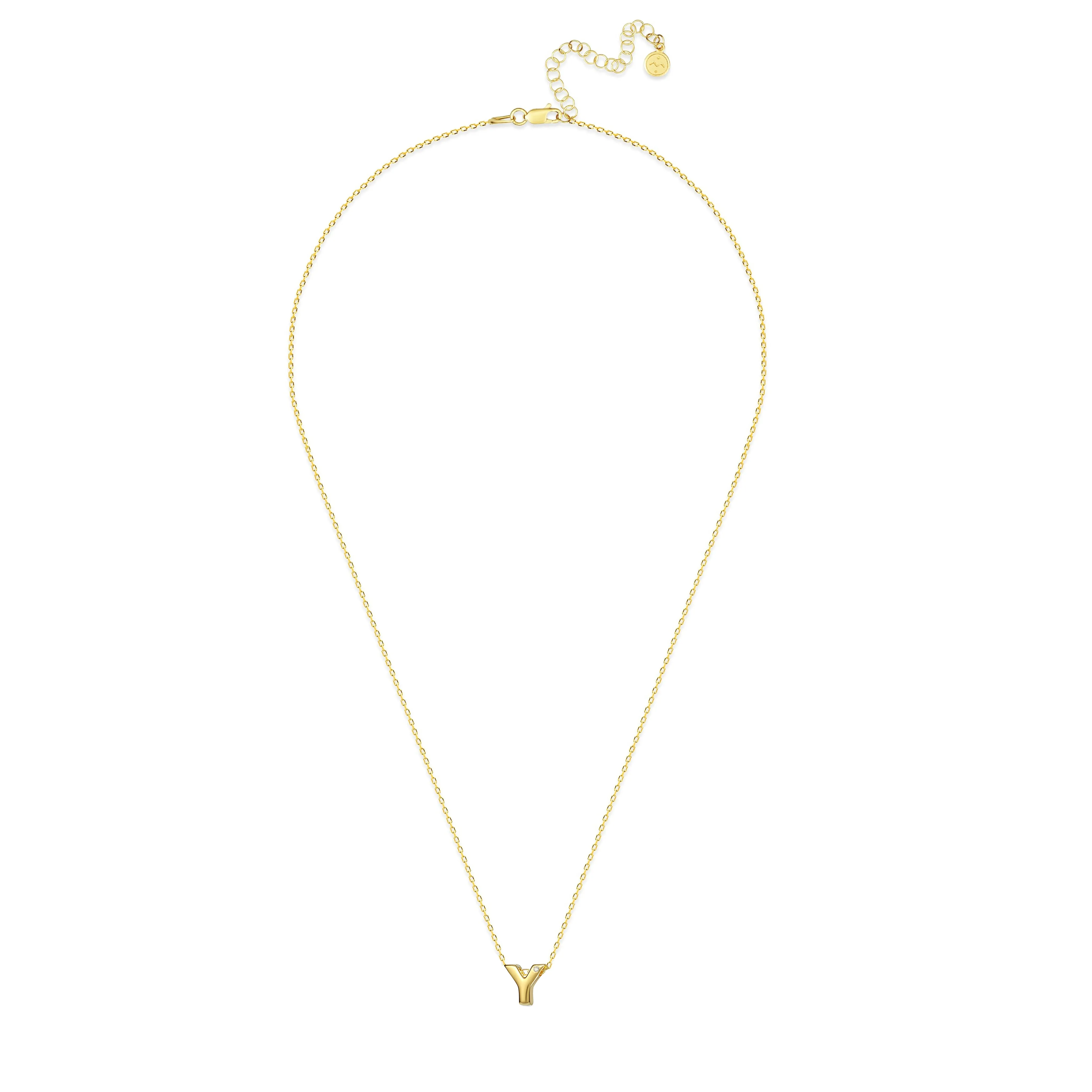 Diamond Letter Necklace "Y" - 18 karat gold vermeil on sterling silver, diamond 0.01 carat